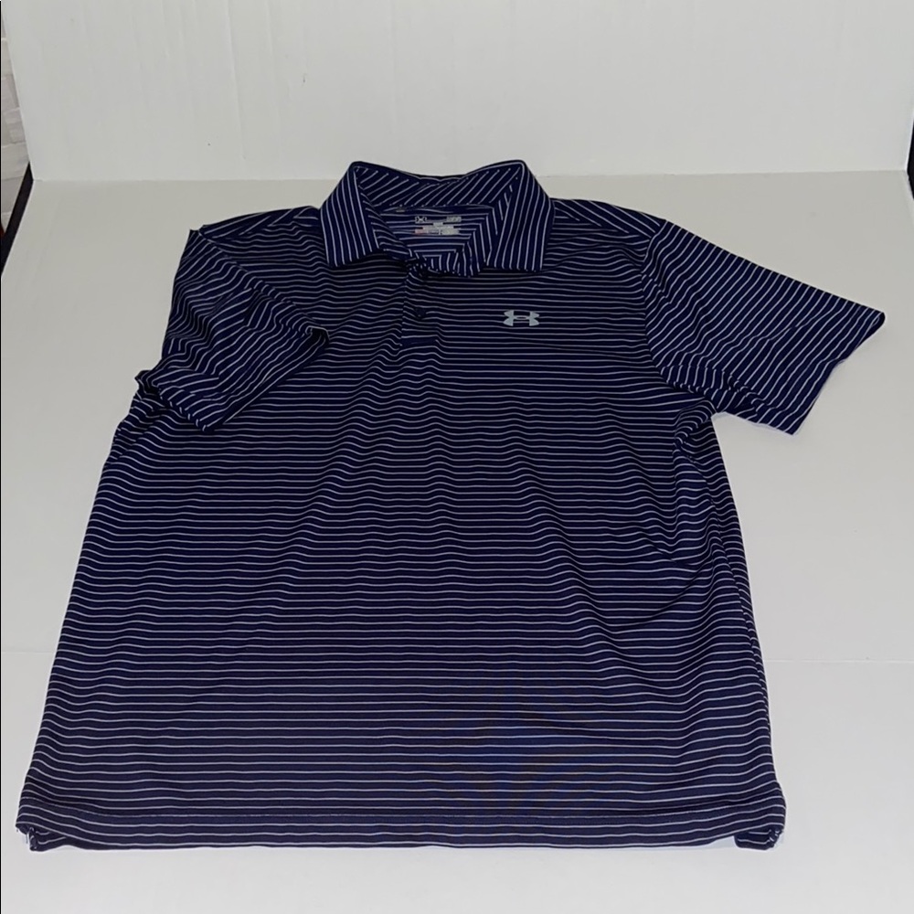 Under Armour Heat Gear Loose Men’s Large Blue & White Short Sleeve Polo Shirt